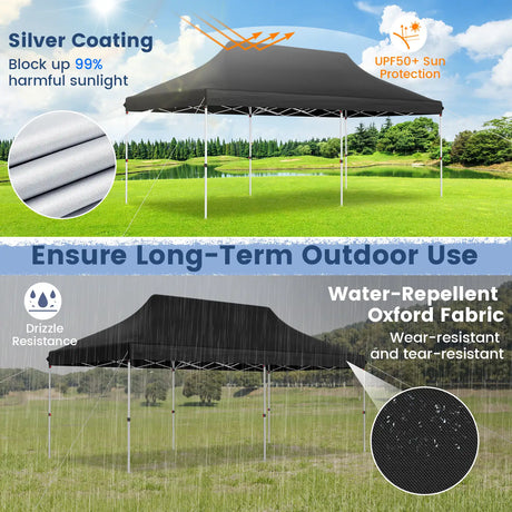 10 x 20 FT Pop-up Canopy Tent with Carrying Bag-Black