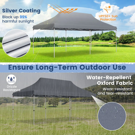 10 x 20 FT Pop-up Canopy Tent with Carrying Bag-Gray