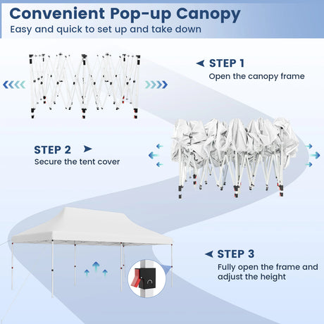 10 x 20 FT Pop-up Canopy Tent with Carrying Bag-White