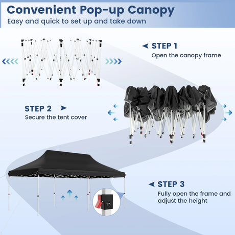 10 x 20 FT Pop-up Canopy Tent with Carrying Bag-Black
