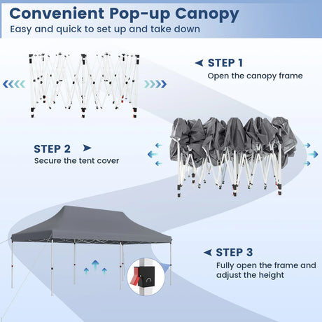 10 x 20 FT Pop-up Canopy Tent with Carrying Bag-Gray