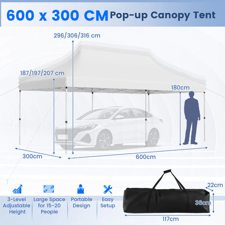 10 x 20 FT Pop-up Canopy Tent with Carrying Bag-White