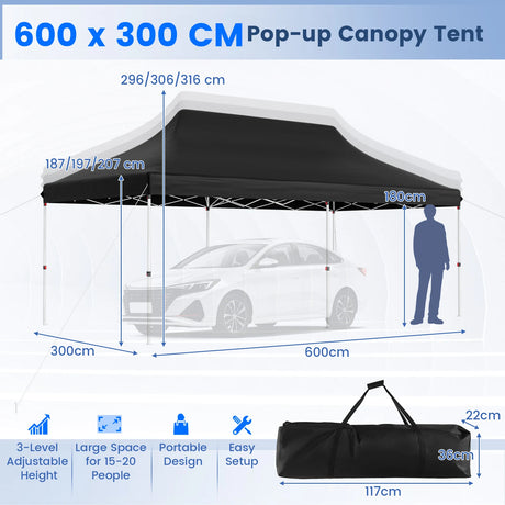 10 x 20 FT Pop-up Canopy Tent with Carrying Bag-Black
