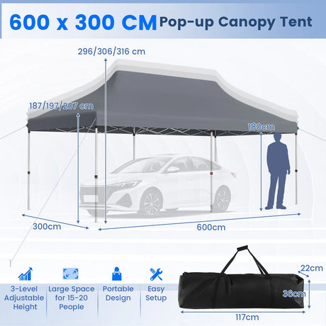 10 x 20 FT Pop-up Canopy Tent with Carrying Bag-Gray