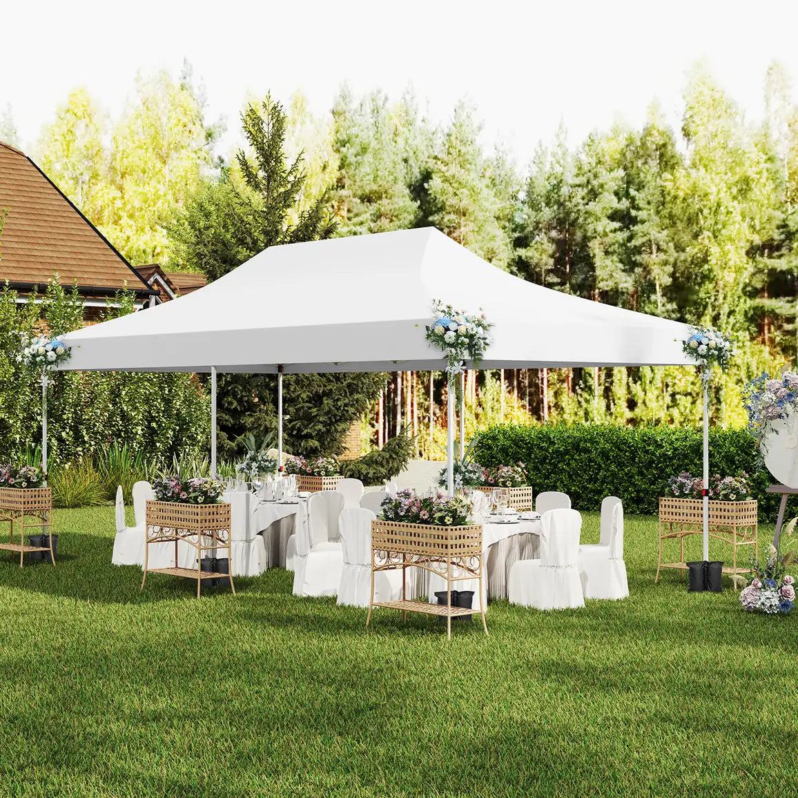 10 x 20 FT Pop up Canopy with 6 Sidewalls and Windows and Carrying Bag for Party Wedding Picnic-White