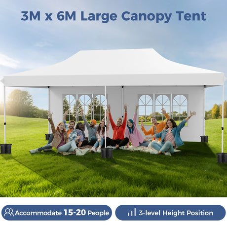 10 x 20 FT Pop up Canopy with 6 Sidewalls and Windows and Carrying Bag for Party Wedding Picnic-White