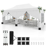 10 x 20 FT Pop up Canopy with 6 Sidewalls and Windows and Carrying Bag for Party Wedding Picnic-White