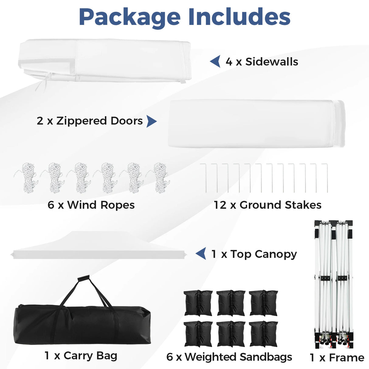 10 x 20 FT Pop up Canopy with 6 Sidewalls and Windows and Carrying Bag for Party Wedding Picnic-White