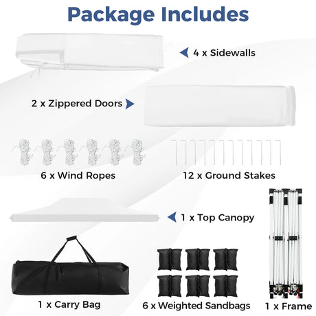 10 x 20 FT Pop up Canopy with 6 Sidewalls and Windows and Carrying Bag for Party Wedding Picnic-White