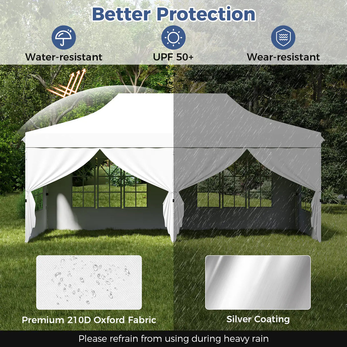 10 x 20 FT Pop up Canopy with 6 Sidewalls and Windows and Carrying Bag for Party Wedding Picnic-White