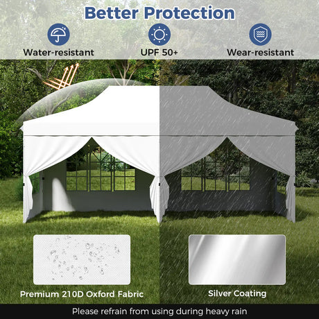 10 x 20 FT Pop up Canopy with 6 Sidewalls and Windows and Carrying Bag for Party Wedding Picnic-White