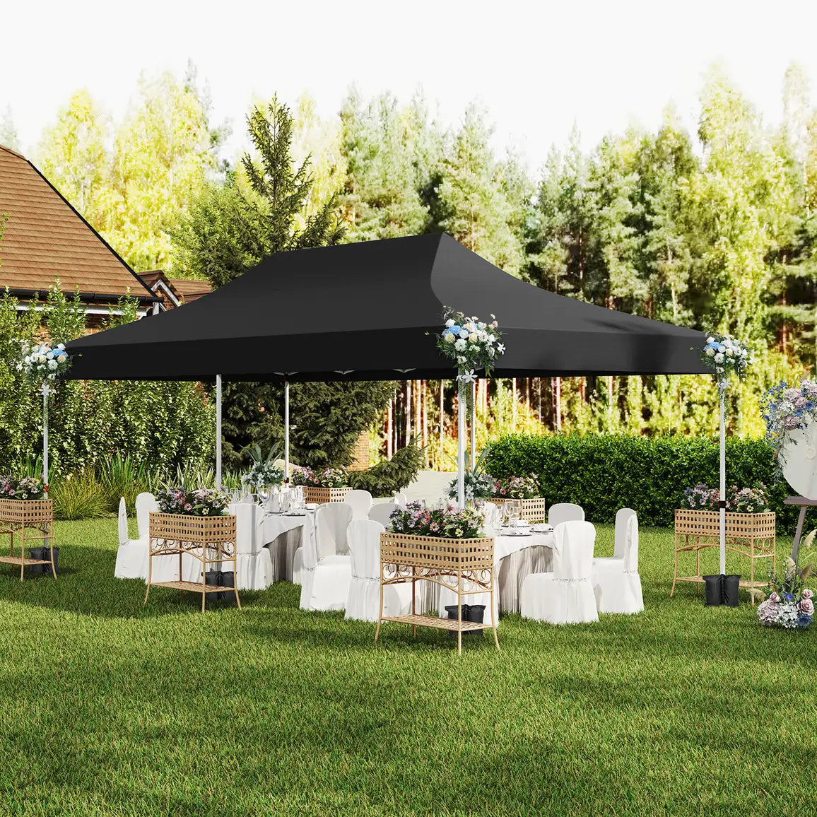 10 x 20 FT Pop up Canopy with 6 Sidewalls and Windows and Carrying Bag for Party Wedding Picnic-Black