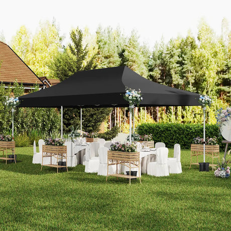 10 x 20 FT Pop up Canopy with 6 Sidewalls and Windows and Carrying Bag for Party Wedding Picnic-Black