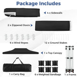 10 x 20 FT Pop up Canopy with 6 Sidewalls and Windows and Carrying Bag for Party Wedding Picnic-Black