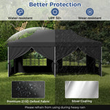 10 x 20 FT Pop up Canopy with 6 Sidewalls and Windows and Carrying Bag for Party Wedding Picnic-Black