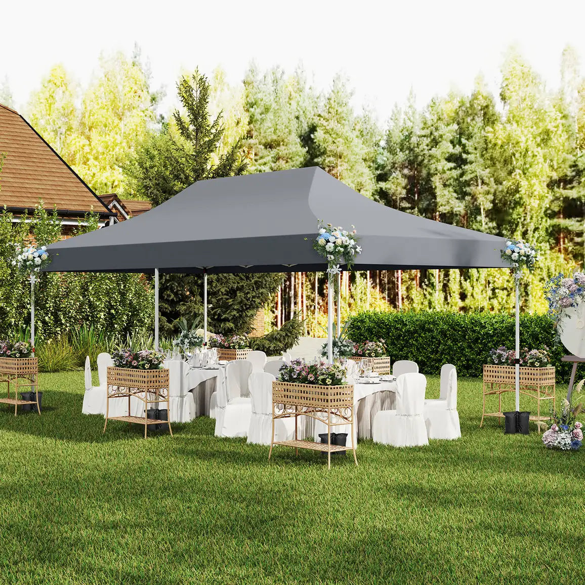 10 x 20 FT Pop up Canopy with 6 Sidewalls and Windows and Carrying Bag for Party Wedding Picnic-Gray