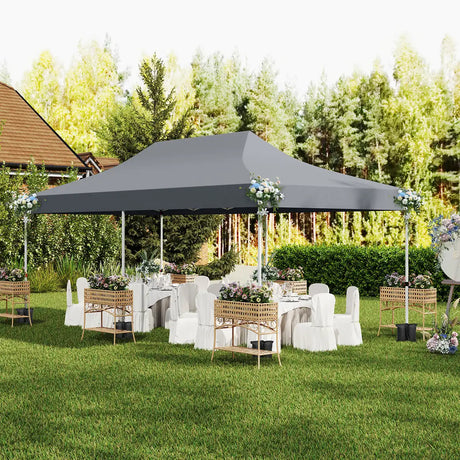 10 x 20 FT Pop up Canopy with 6 Sidewalls and Windows and Carrying Bag for Party Wedding Picnic-Gray