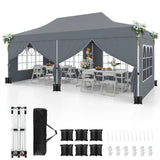 10 x 20 FT Pop up Canopy with 6 Sidewalls and Windows and Carrying Bag for Party Wedding Picnic-Gray