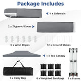 10 x 20 FT Pop up Canopy with 6 Sidewalls and Windows and Carrying Bag for Party Wedding Picnic-Gray