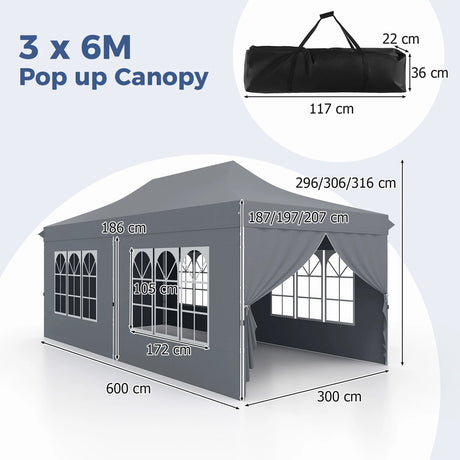 10 x 20 FT Pop up Canopy with 6 Sidewalls and Windows and Carrying Bag for Party Wedding Picnic-Gray