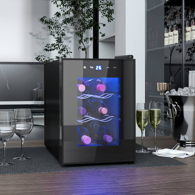 HOMCOM Six Bottle 8-18℃ Countertop Wine Fridge - Black