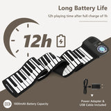 Portable 88-Key Roll Up Electronic Piano for Kids and Beginners-Black