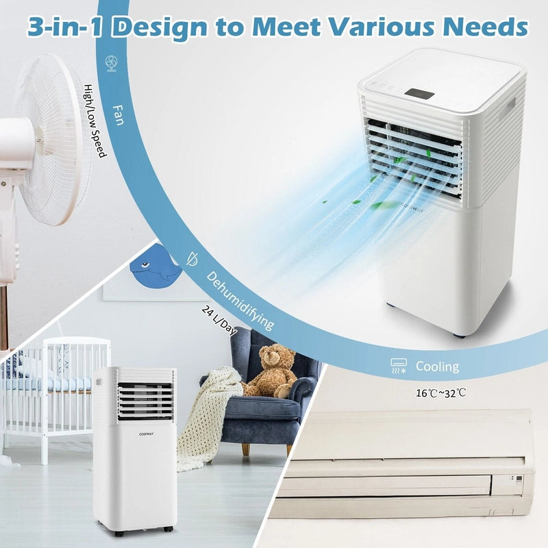 9000 BTU 3-in-1 Portable Air Conditionerwith Fan and Dehumidifier Mode-White