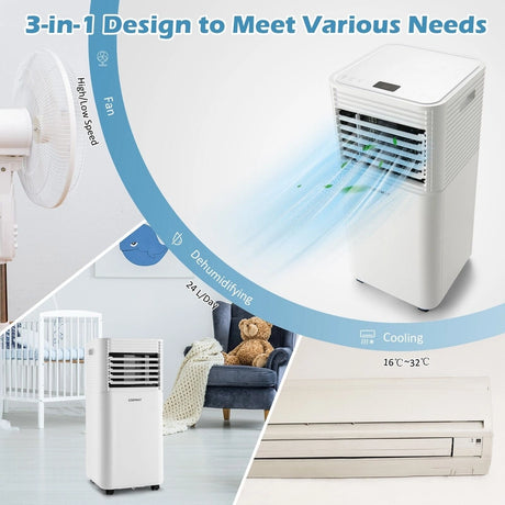 9000 BTU 3-in-1 Portable Air Conditionerwith Fan and Dehumidifier Mode-White