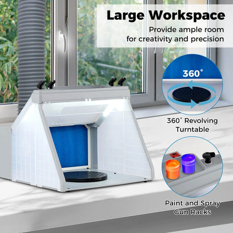 Portable Airbrush Paint Spray Booth Kit with LED Lights and Turntable