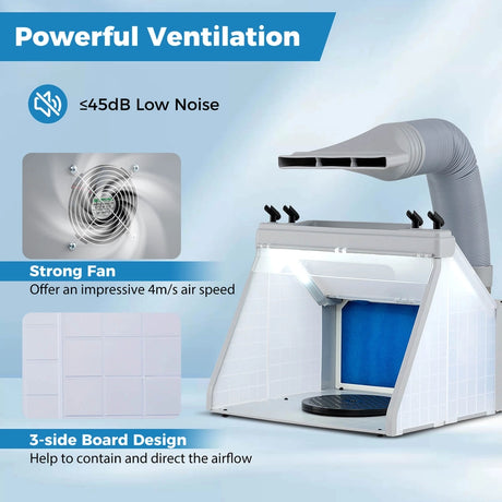 Portable Airbrush Paint Spray Booth Kit with LED Lights and Turntable
