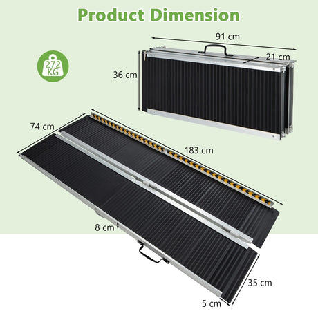 Portable Aluminum Wheelchair Ramp with Transition Plate-6FT