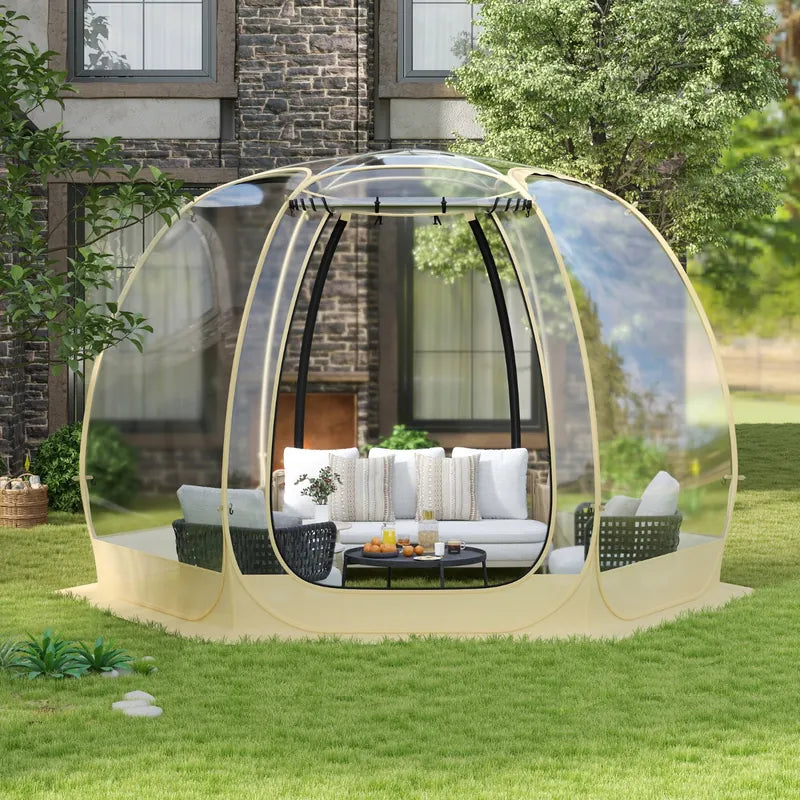 11 x 11 Feet Clear Dome Pop up Bubble Tent with Carrying Bag for 6-10 People-Beige