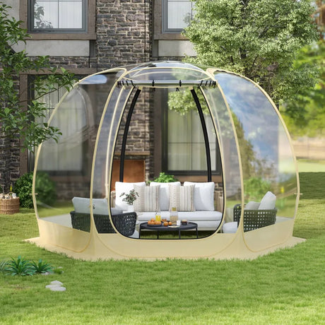 11 x 11 Feet Clear Dome Pop up Bubble Tent with Carrying Bag for 6-10 People-Beige