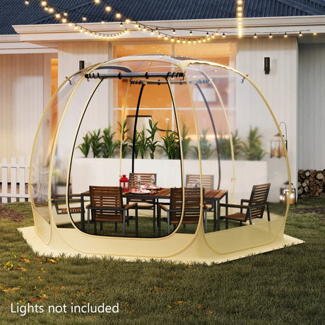 11 x 11 Feet Clear Dome Pop up Bubble Tent with Carrying Bag for 6-10 People-Beige