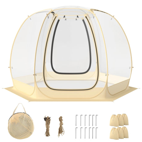 11 x 11 Feet Clear Dome Pop up Bubble Tent with Carrying Bag for 6-10 People-Beige