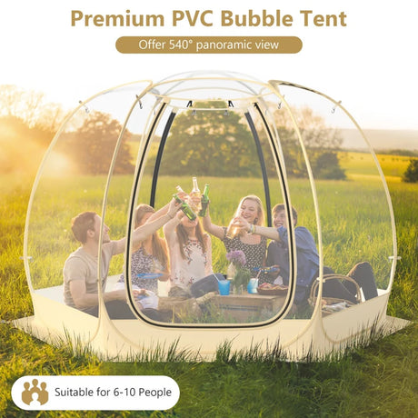 11 x 11 Feet Clear Dome Pop up Bubble Tent with Carrying Bag for 6-10 People-Beige