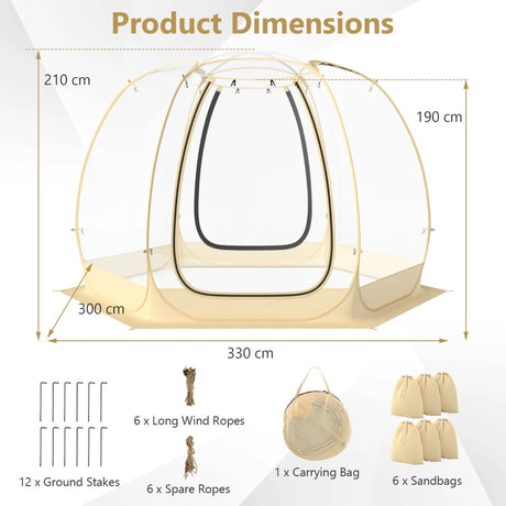 11 x 11 Feet Clear Dome Pop up Bubble Tent with Carrying Bag for 6-10 People-Beige