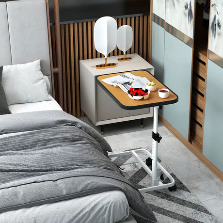 Portable Bedside Table with 9-Level Adjustable Height-Natural