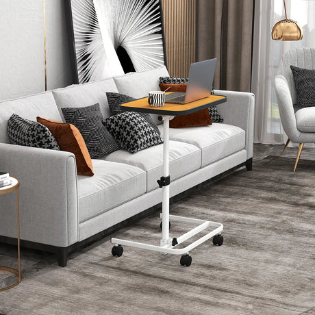 Portable Bedside Table with 9-Level Adjustable Height-Natural