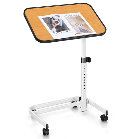 Portable Bedside Table with 9-Level Adjustable Height-Natural