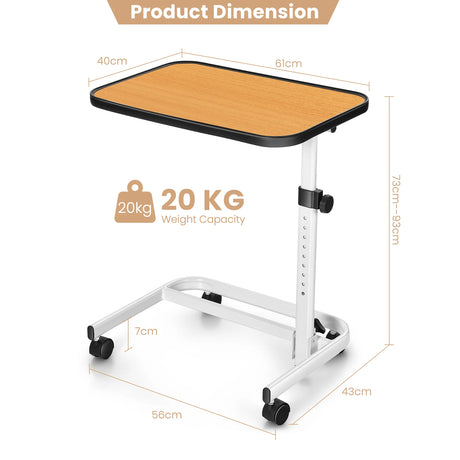 Portable Bedside Table with 9-Level Adjustable Height-Natural