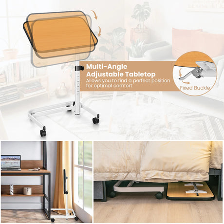 Portable Bedside Table with 9-Level Adjustable Height-Natural