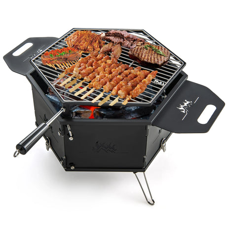 Portable Charcoal Grill Stove Rotatable with Foldable Body and Legs with Handles