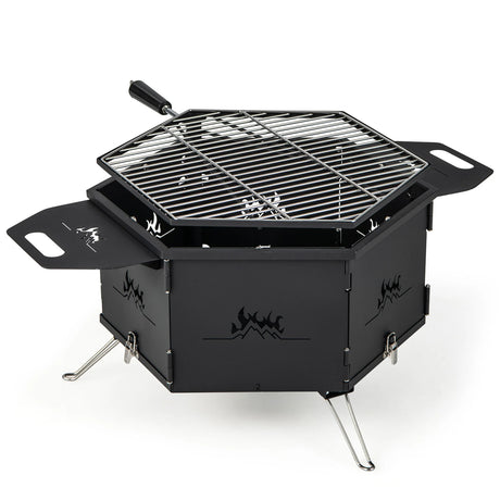 Portable Charcoal Grill Stove Rotatable with Foldable Body and Legs with Handles