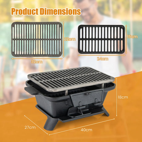 Portable Charcoal Grill with Double-sided Grilling Net