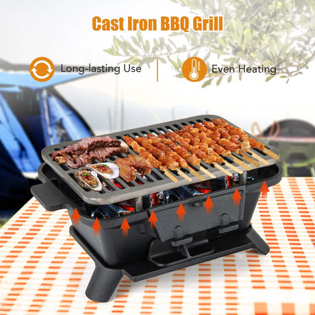 Portable Charcoal Grill with Double-sided Grilling Net