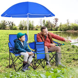 Folding Camping Loveseat  with Removable Umbrella &amp; Cupholder for Picnic-Blue
