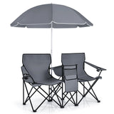 Portable Folding Picnic Double Chair With Umbrella-Gray
