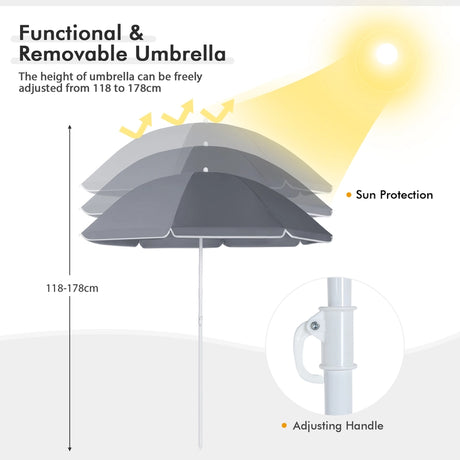 Portable Folding Picnic Double Chair With Umbrella-Gray