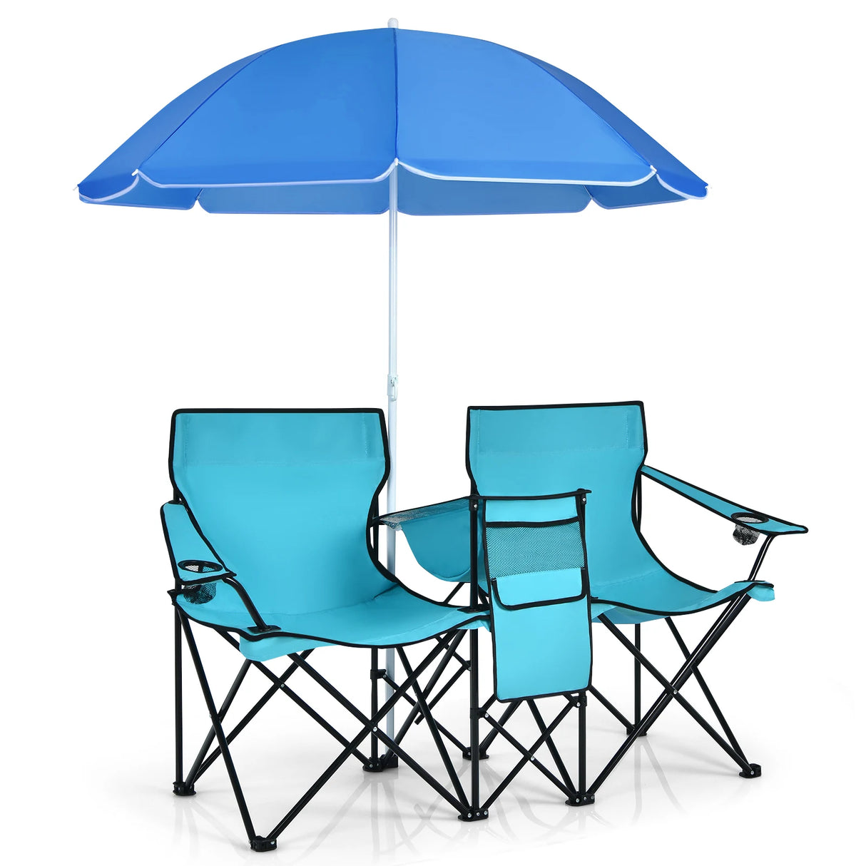 Portable Folding Picnic Double Chair With Umbrella-Turquoise